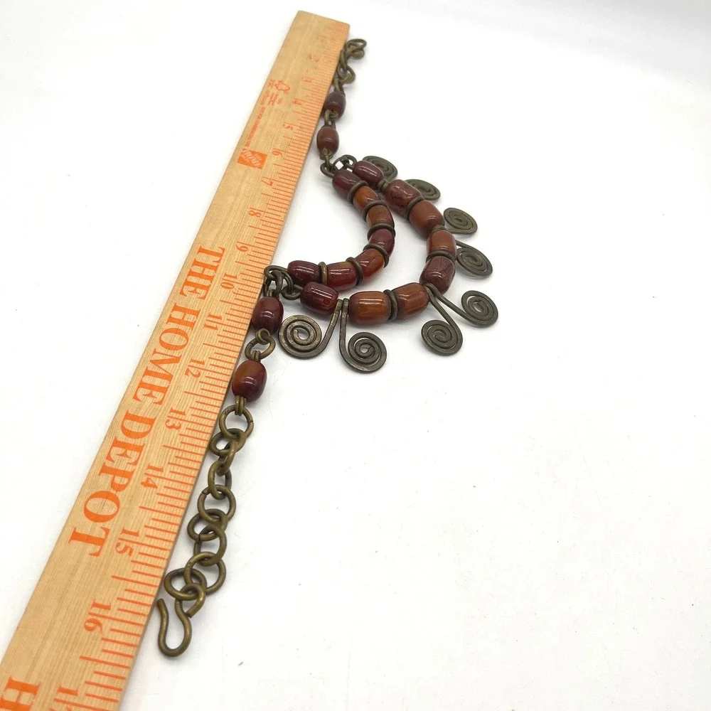Vintage Phenolic Bakelite Brass Spiral Bib‎ Statement Necklace Tribal